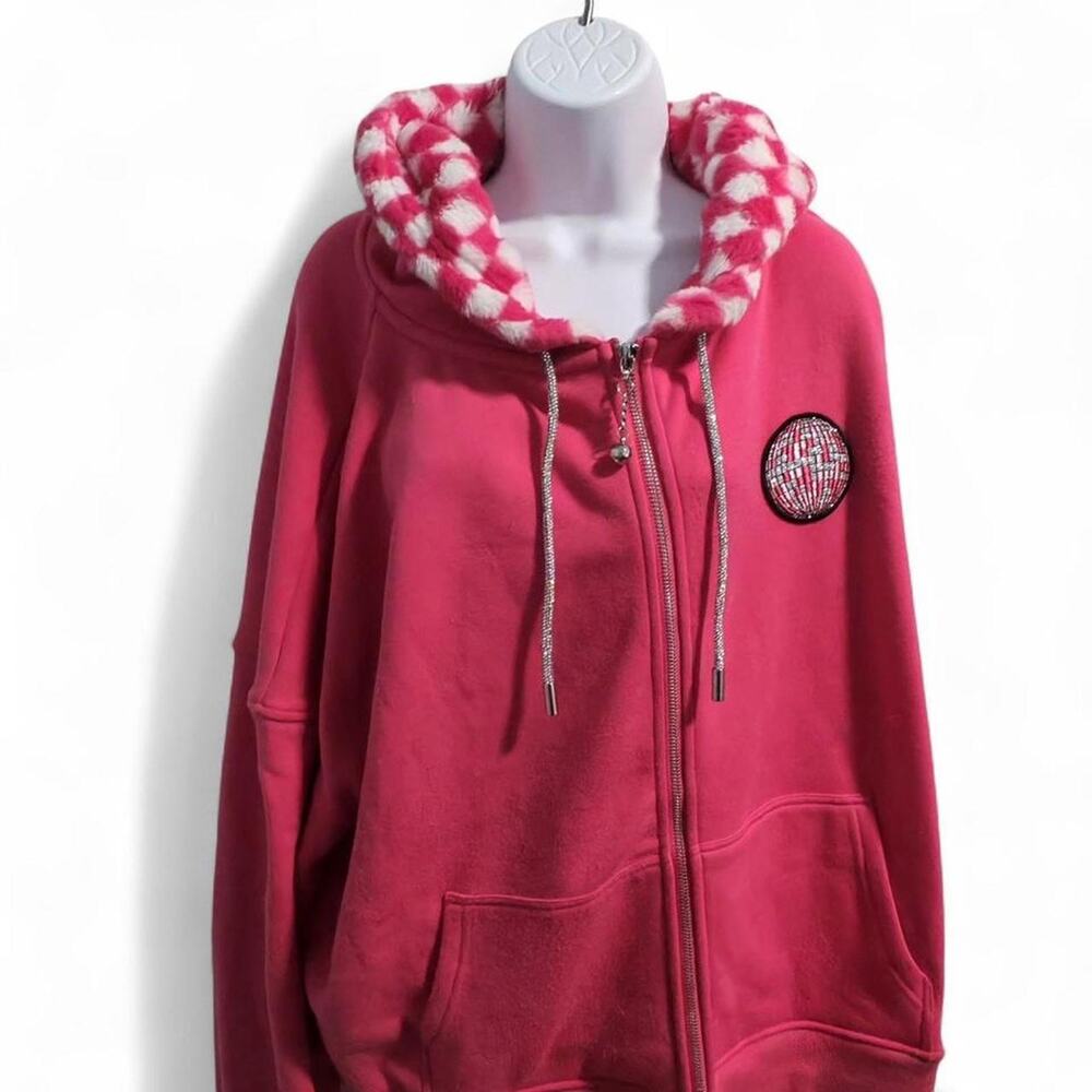 Just Trish Trisha Paytas Pink Oversized Hoodie - Sequin Logo XL